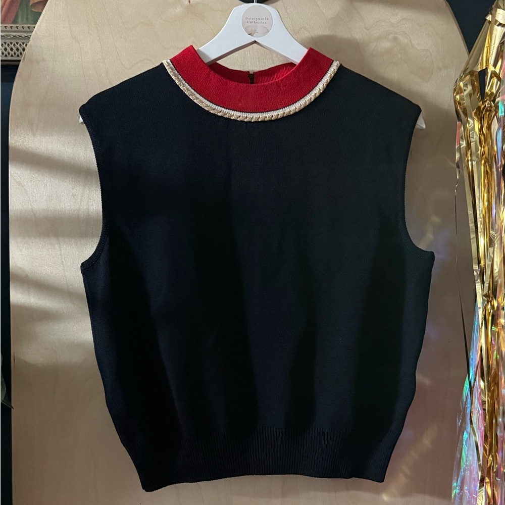 Vintage St. John Black Tank Top vest with Red and White Trim